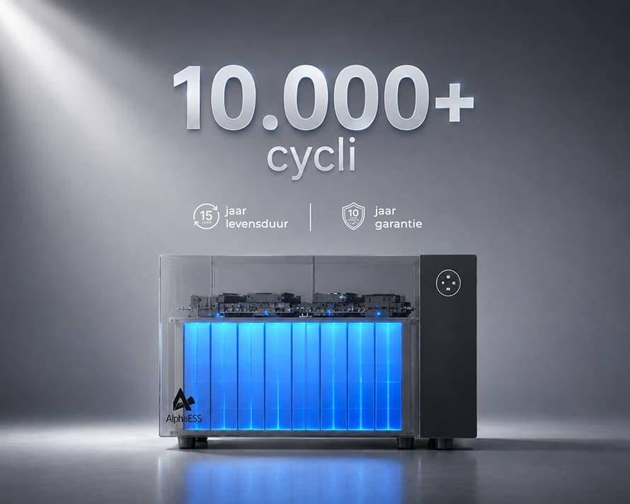 10.000 laadcycli, 15 jaar levensduur en 10 jaar garantie
