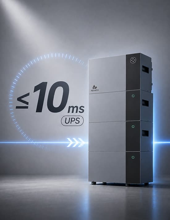 AlphaESS VitaPower met de aanduiding dat de noodstroom binnen 10 milliseconden overneemt
